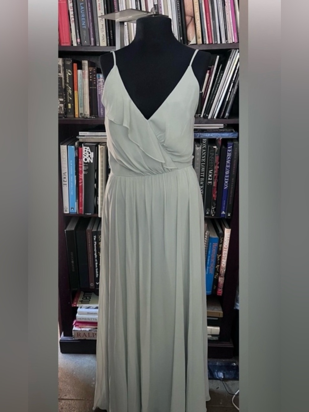 Vintage Jenny Yoo asge Green spaghetti strap Maxi Dress